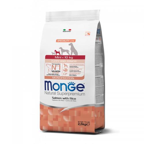 Monge Mini Puppy and Junior Monoprotein Salmon with Rice szaraz kutyatap 2,5 kg.jpg